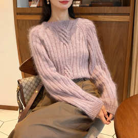 25新款软糯圆领羊绒女宽松加厚毛衣针织羊毛衫打底衫上衣
