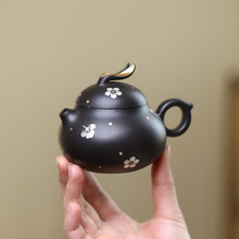 宜兴紫砂壶一件代发黑泥兔子壶创意中式茶壶描金描银茶具厂家批发