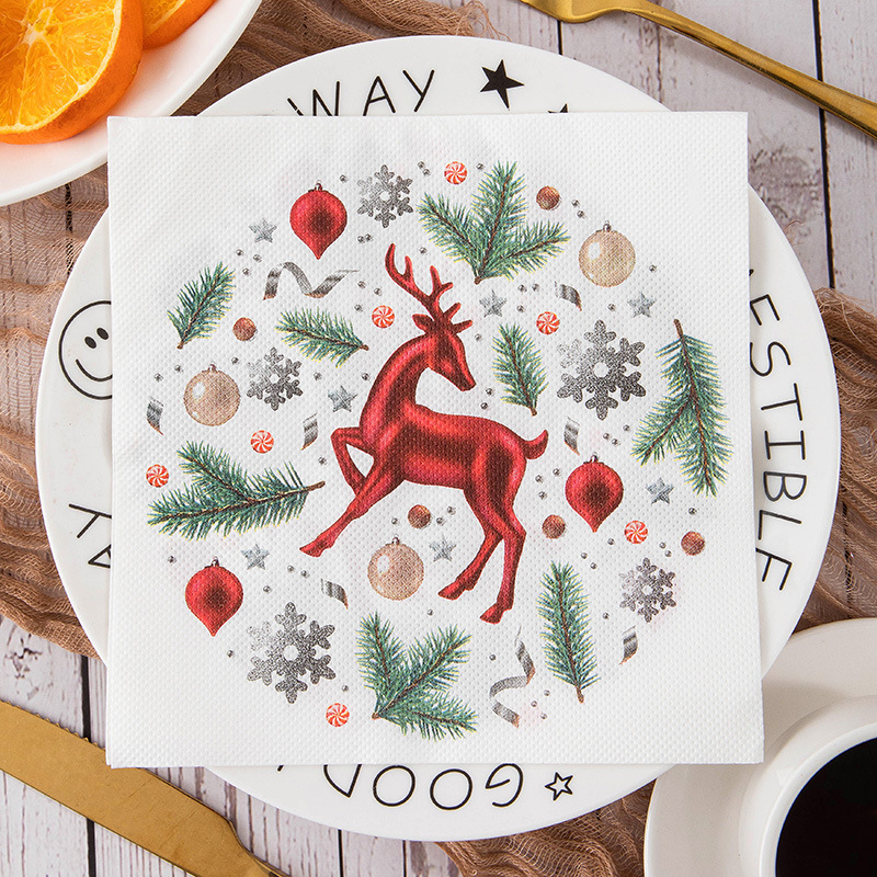 New cross-border Christmas holiday decorative printed napkin elk square party LOGO printed paper towel wholesale New cross-border Christmas holiday decorative printed napkin elk square party LOGO printed paper towel wholesale
