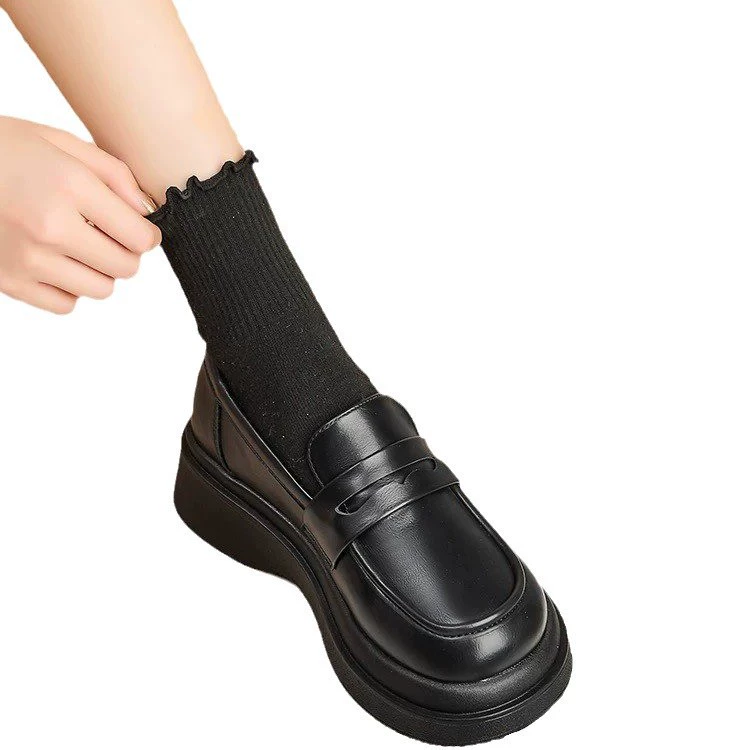 High shoes English style platform for leather shoes, universal footwear, loafers, British style, autumn, trend of season