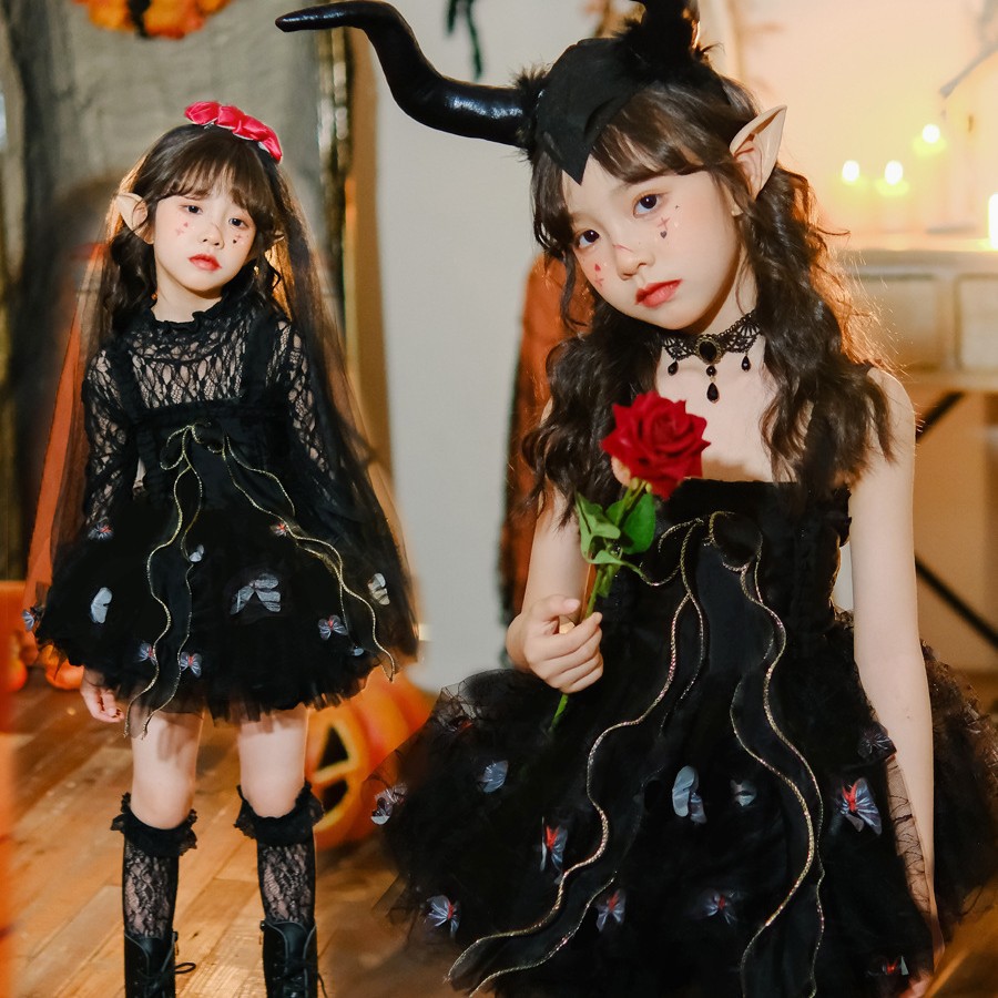 Transfronterizos Halloween ropa infantil fantasma novia chica cosplay bruja mariposa elfo vestido