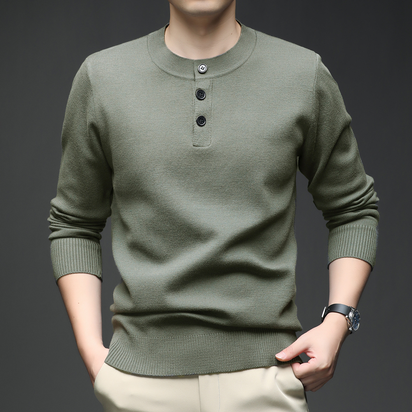 2025 New Men's Autumn and Winter Solid Color Knitted Round Neck Long-Sleeved Bottoming Sweater Fashionable and Versatile Warm Inner Wear