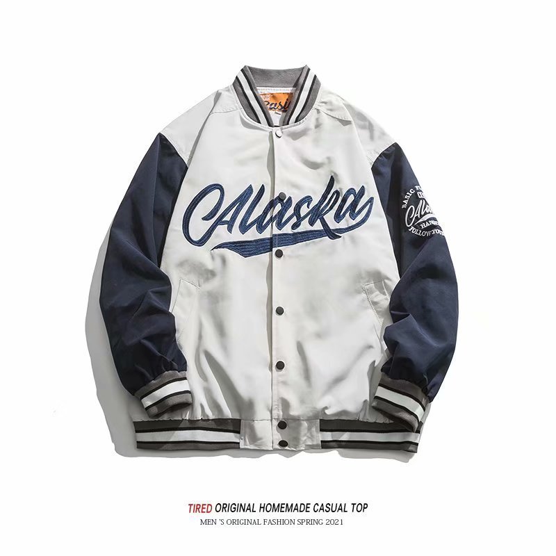 Men's Spring Jacket Letter Embroidery Contrast Stitching Baseball_voghion.com