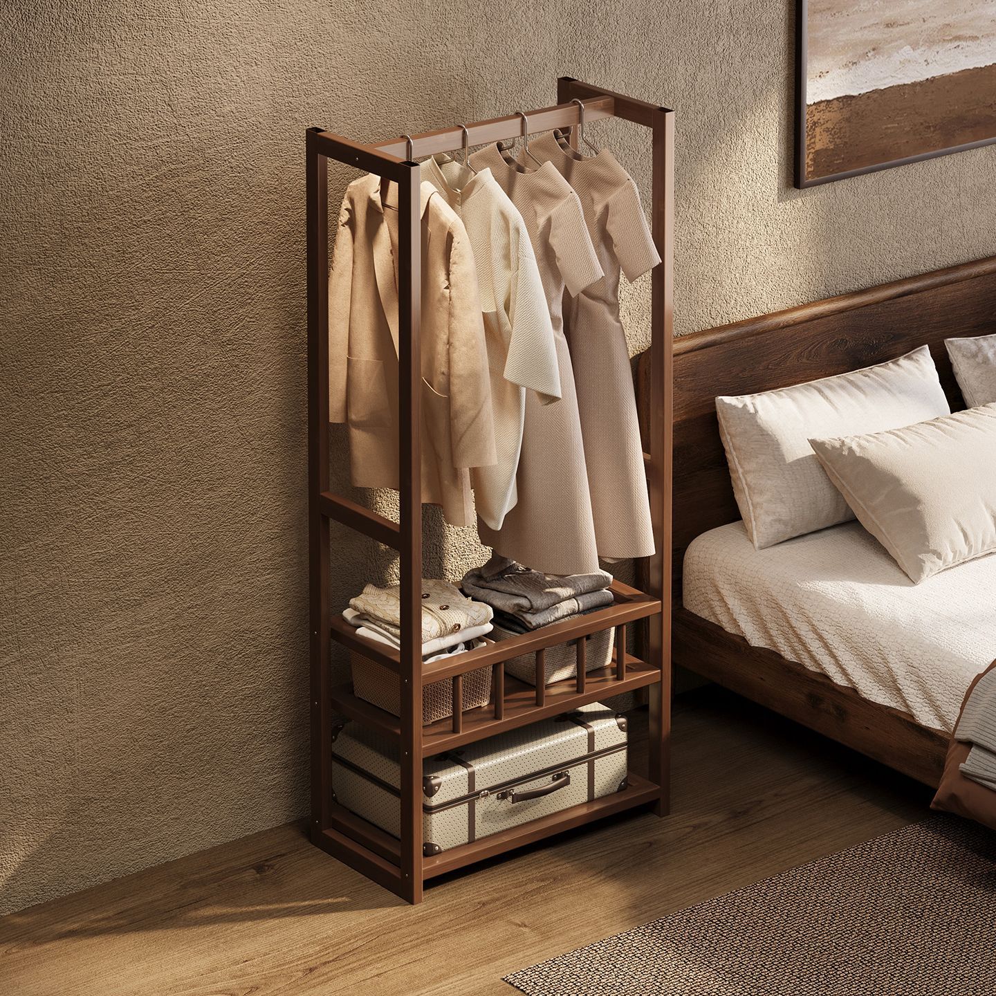 armario simple para colgar perchas de ropa para almacenar artículos integrados en el suelo de la casa de almacenamiento vertical percha de ropa para colgar ropa en el dormitorio