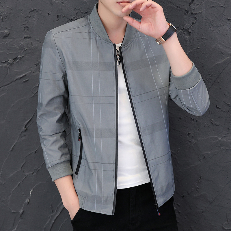 Directo de fábrica chaqueta casual de los hombres abrigo de moda guapo todo-fósforo de béisbol cuello chaqueta a cuadros ropa de entrega de apoyo