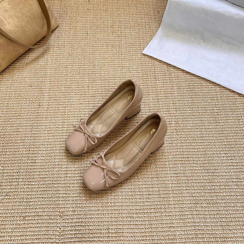 Giày cao gót nữ mũi vuông đế trong tăng chiều cao 7 cm, thắt nơ, kiểu lười hở gót, chất liệu da bò — Hàng có sẵn màu đen, Hàng có sẵn màu đỏ, Màu nude, hàng có sẵn