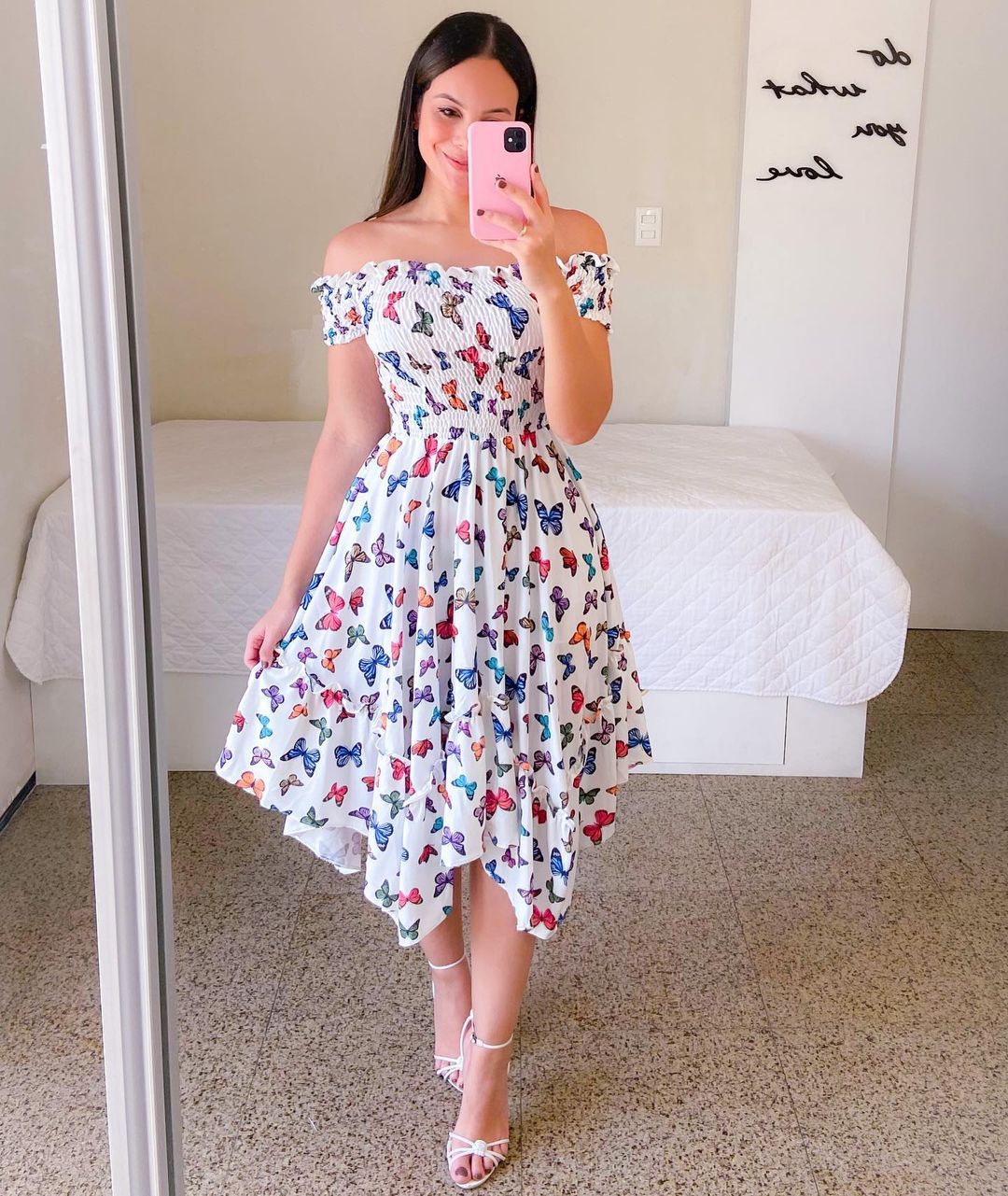Wholesale Women's Sweet Printing Flower Butterfly Outdoor Boat Neck Short Sleeve Sheath Dress display picture 5