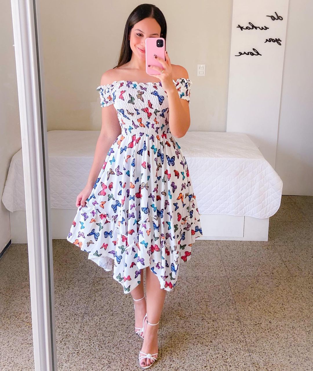 Women's Sheath Dress Sweet Boat Neck Printing Short Sleeve Flower Butterfly Midi Dress Outdoor display picture 5