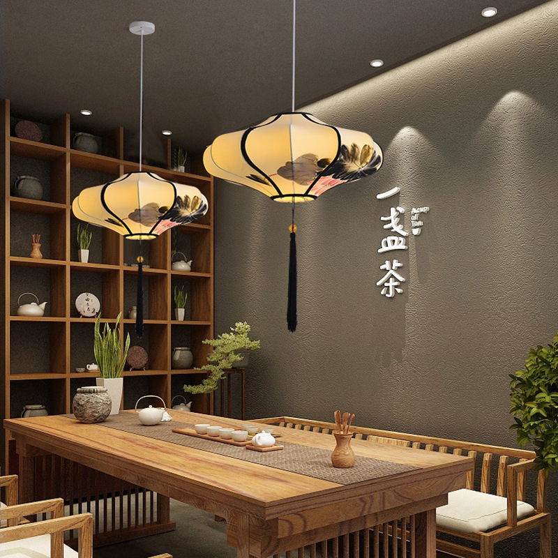 Nuevo estilo chino tela pantalla araña Casa de Té linterna creativa estilo chino arte hotel restaurante olla caliente lámpara de restaurante