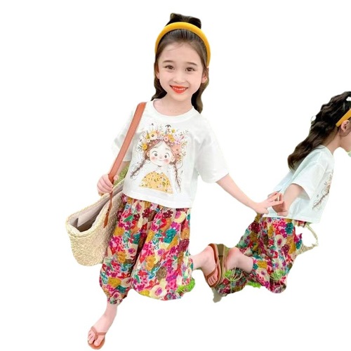 Kids' Flower Pajama Set 2024 New Cartoon Short Sleeve Summer Thin Two-Piece Fashion Trend One-Time Shipping