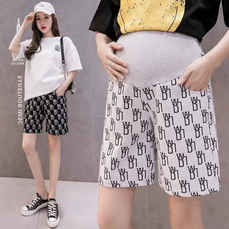 Шорты для беременных, женская летняя верхняя одежда, тонкие свободные брюки с пятью точками, весенне-летние леггинсы, модные Безопасные Брюки на животе в западном стиле