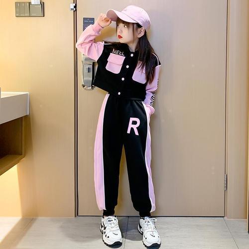 Girls Internet Celebrity Spring and Autumn Suit  New Medium and Large Children Korean Version Western Style Girls Fashionable Long Sleeves and Trousers Two-piece Set