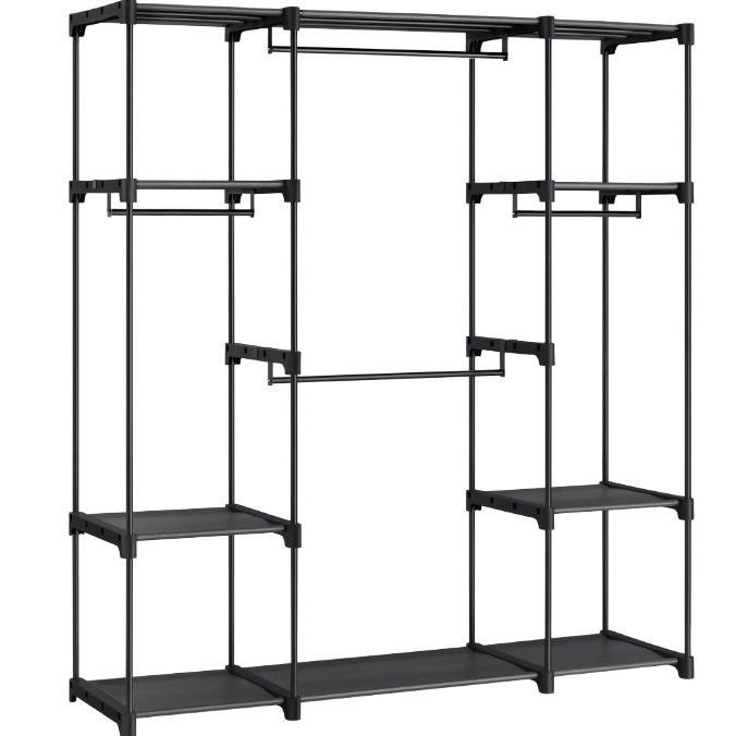 El mejor modelo de venta simple y multifuncional estante de ropa de dormitorio armario independiente portátil plegable percha de ropa