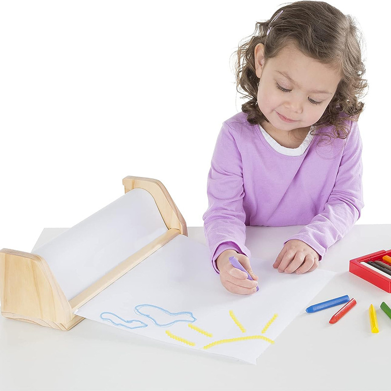 Rollo de papel de madera caballete papel de dibujo de escritorio para niños marco de madera graffiti rollo en blanco soporte de papel caligrafía y estante de almacenamiento de caligrafía