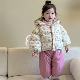 2024 New Korean Style Winter Girls 90 White Duck down Jacket Children's Style Fairy Print Warm Jacket