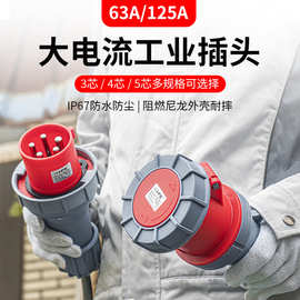 防水非防爆插头工业插座二代5孔63A连接器航空插125A公母对接4芯3
