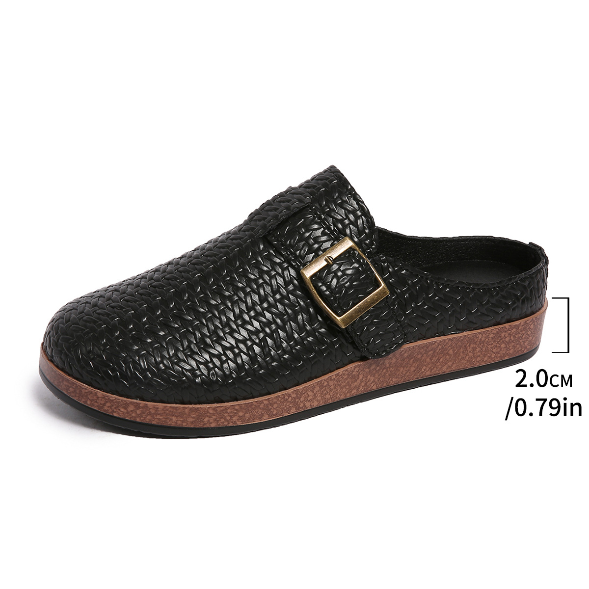Summer Plus Size Retro Closed Toe Slippers For Women, Flat Low Heel, Wearable With Belt Buckle, Half Slippers_vogvips.com