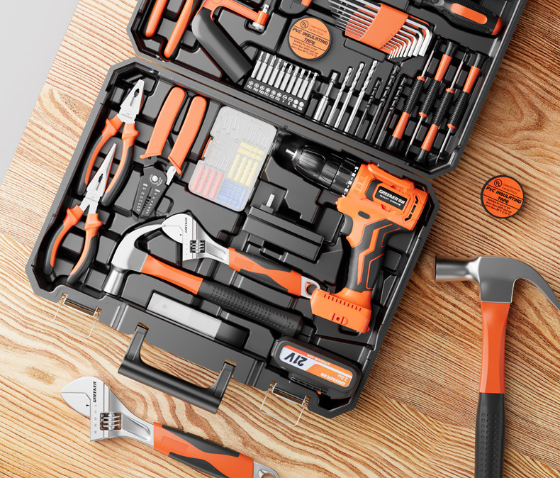 Green Forest Tool Set: Household Tool Box, Multi-Functional Hardware Repair Kit, Complete Home Electrician Set, Car-Mounted Combination
