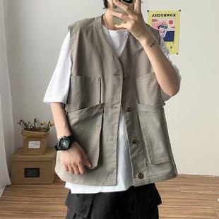 Functional Vest Vest Men's Summer Coat Thin Trendy Brand Fashionable Workwear Loose Casual Multi-Pocket Sleeveless Waistcoat