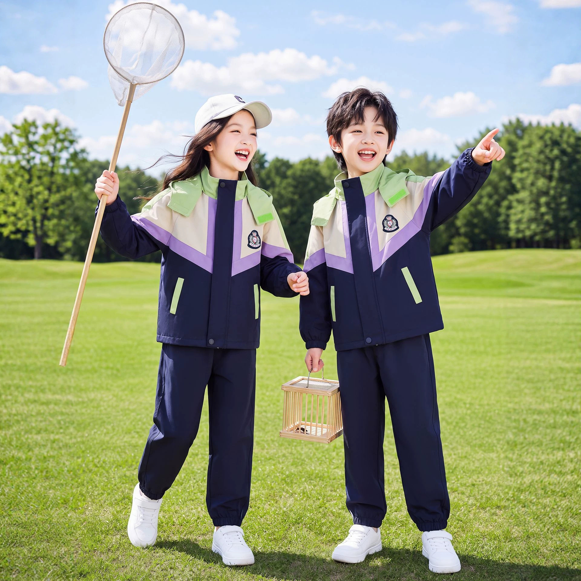 Kindergarten uniform, elementary school student autumn/winter detachable school uniform, three-piece windbreaker set, sportswear, unisex for boys and girls, class uniform