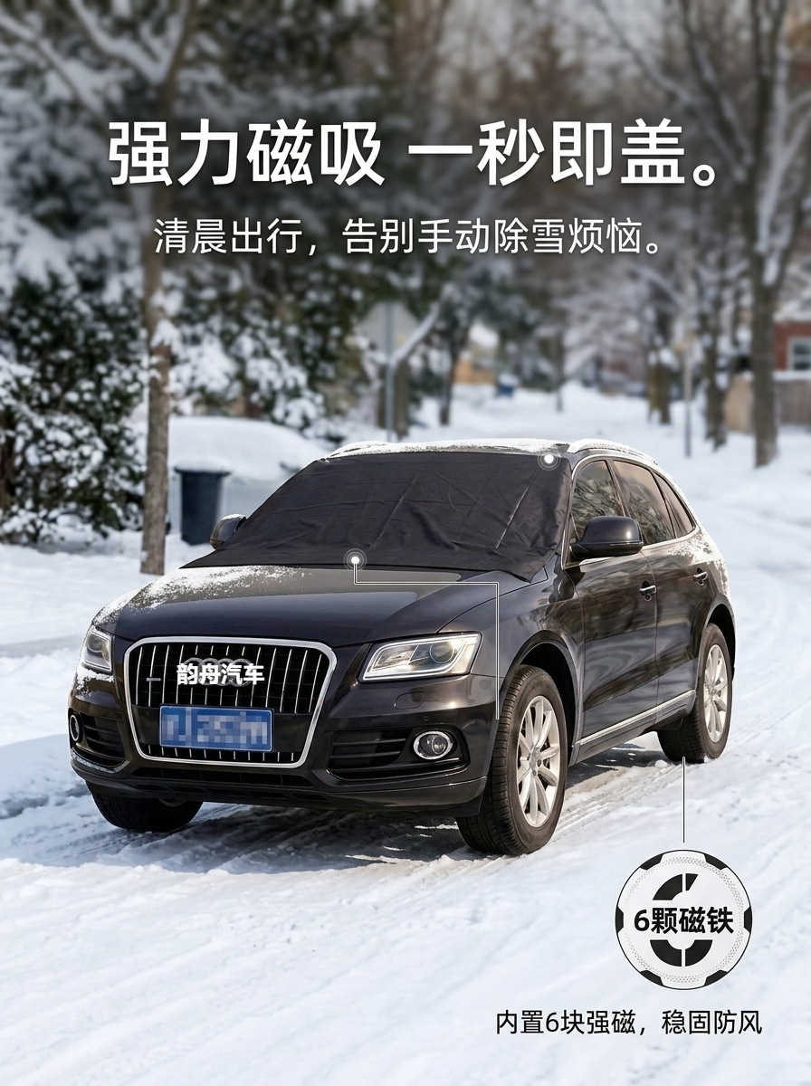 600D Oxford cloth car snow cover, anti-frost and anti-snow shield, front windshield sunshade, anti-freeze magnetic snow shield