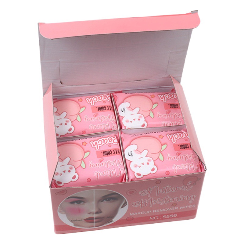 25 piezas perfume melocotón removedor de maquillaje toallitas desechables facial Suave limpieza desechable removedor de maquillaje Toalla de limpieza portátil