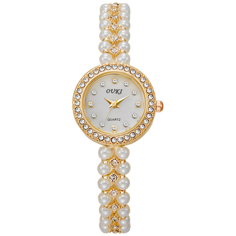 OUKI cadena de perlas reloj de esfera pequeña mujer lujo ligero de alto valor esfera de nácar reloj de mujer al por mayor