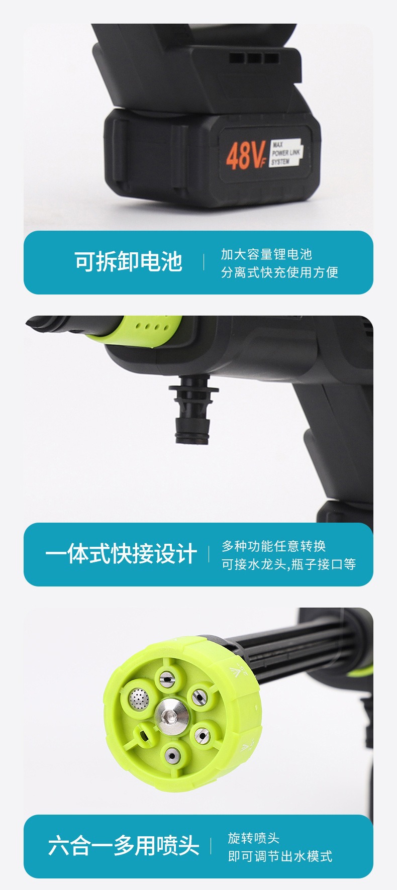 Rechargeable High-Pressure Car Wash Water Gun, Wireless Portable Car Washer with Foam Pot, Garden Washing and Watering Tool Wholesale