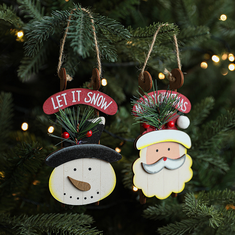 Hong kong heng nueva madera santa claus árbol de navidad decoraciones de madera colgante decoraciones de navidad