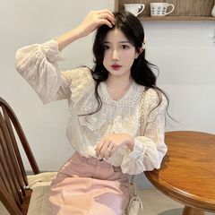 洋气蕾丝衬衫长袖春秋2025新款甜美气质外穿开衫女装复古衬衫衬衣