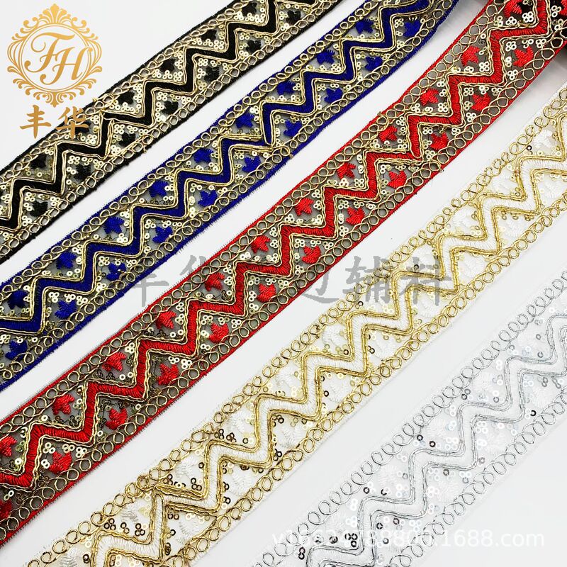 Ethnic Style Gold Bone Rope Sequin Embroider Lace 4.5cm Chinese Style Ribbon Dai Slippers Clothing Accessories