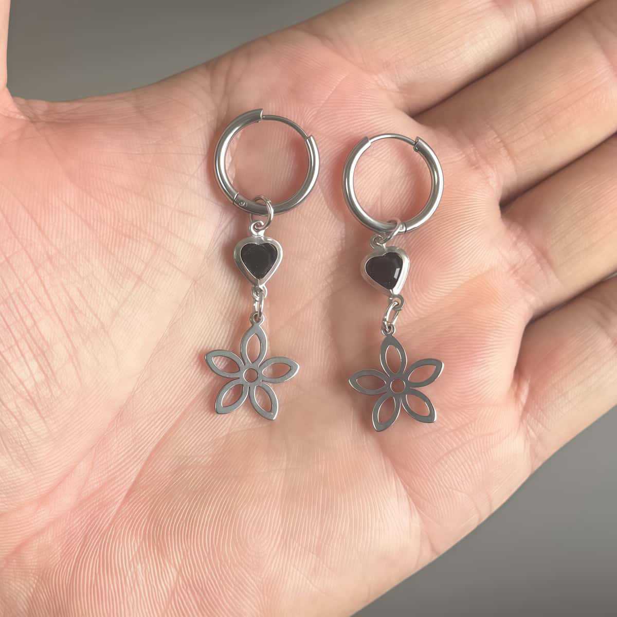 Flower Heart-Shaped Earrings Rock Jewelry Hypoallergenic Y2K Fairy Cute Star Silver Pendant Nickel-Free Factory Direct Sale