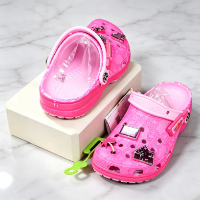 Summer new metal Barbie women's clogs, Barbie collaboration metal flower beach sandals