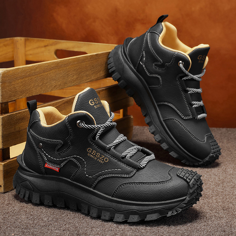 Men's High-Top Work Shoes, Thick-Soled, Slip-Resistant, Wear-Resistant Outdoor Casual Shoes, Fashionable And Versatile H_vogvips.com
