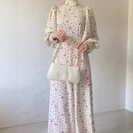 2025亚马逊春季温柔风碎花连衣裙计感系带欧美长袖长裙宽松图片色