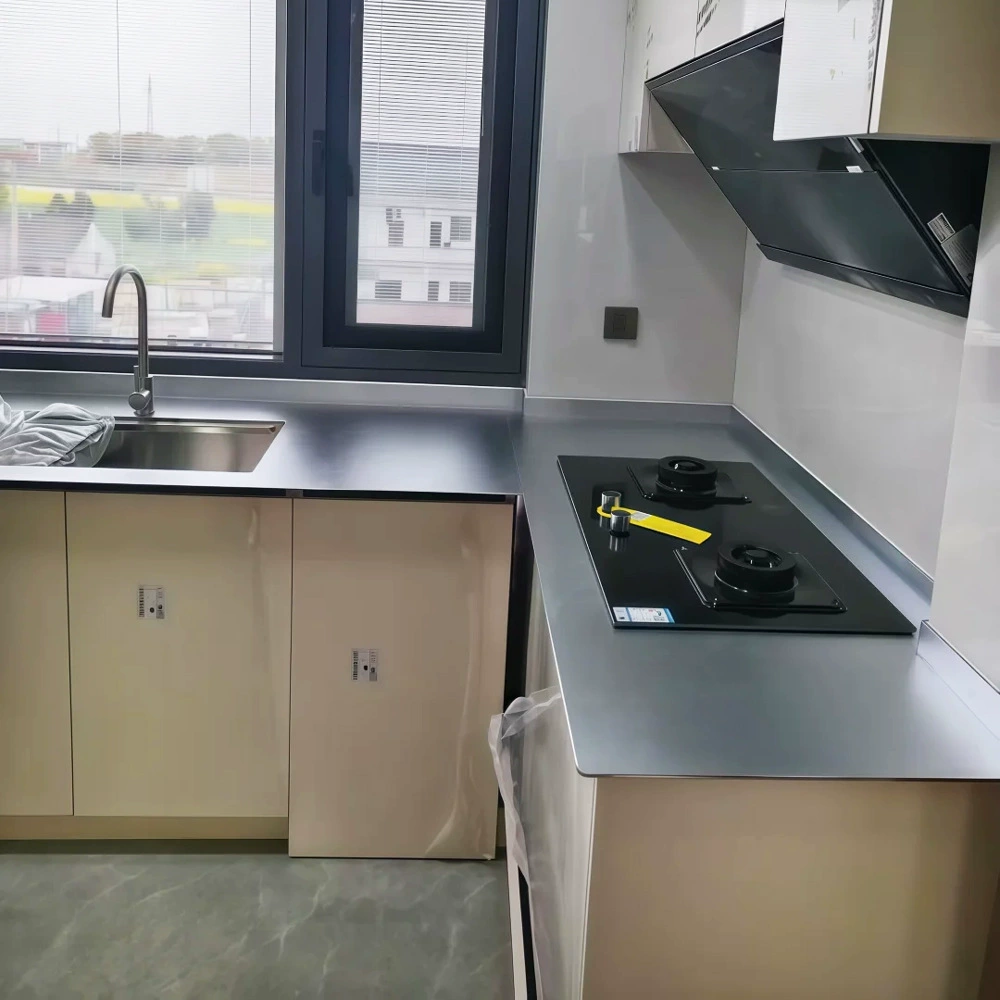 Настольный шкаф из нержавеющей стали 304 в японском стиле, простая кухонная столешница толщиной 5 мм, встроенная раковина с песком звездного неба