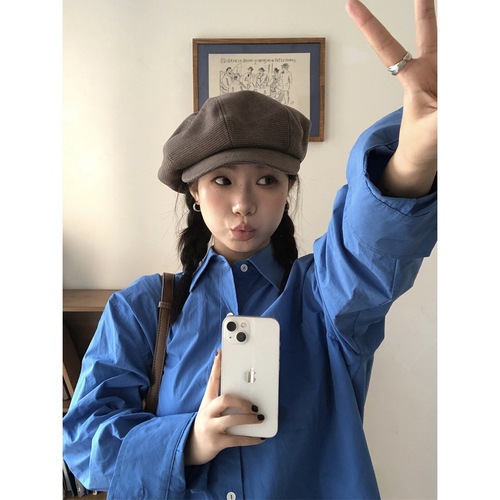 Japanese woolen large version face-showing little painter hat is versatile and easy to wear retro octagonal hat