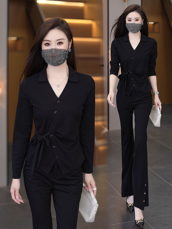 时尚洋气V领T恤女2025早秋新款设计感小众宽松显瘦百搭打底衫上衣|undefined