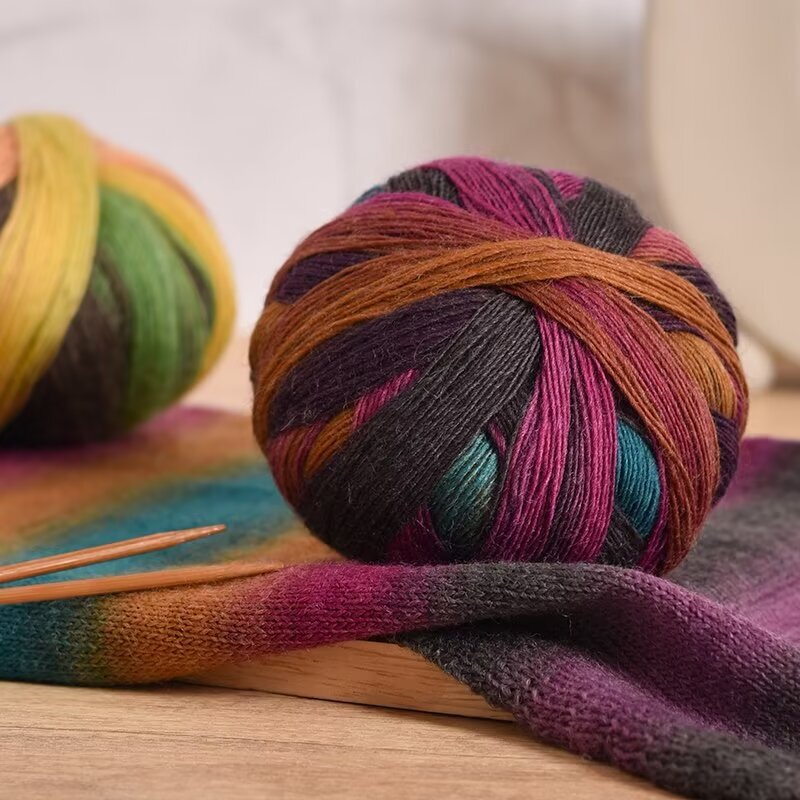 Cross-Border Wholesale 500m Magic Ball 100g Group Section Dyed Wool Blend Hand-Knitted Knitted Hook Hat Scarf Thread Cross-Border Wholesale 500m Magic Ball 100g Group Section Dyed Wool Blend Hand-Knitted Knitted Hook Hat Scarf Thread