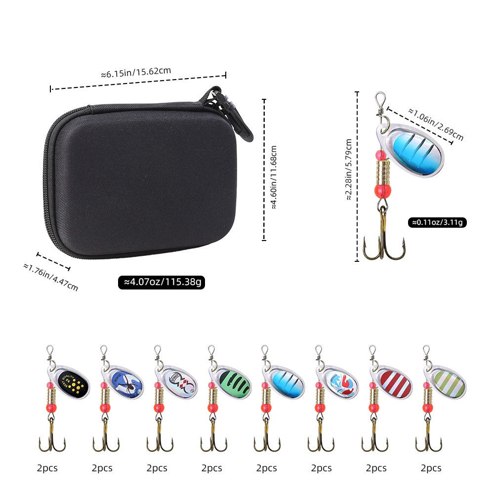 Рыболовные блесны Luya, 16 шт., вращающиеся композитные блестки с мехом, блестки с распылением краски, с тремя крючками, рыболовные приманки с колючками