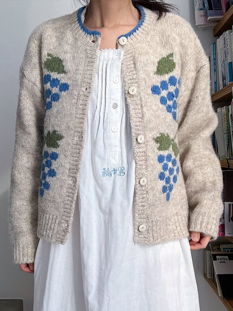 Temperamento de moda versátil estilo casual impresión corto de lana cardigan abrigo 2025 otoño nuevo estilo transfronterizo europeo y americano