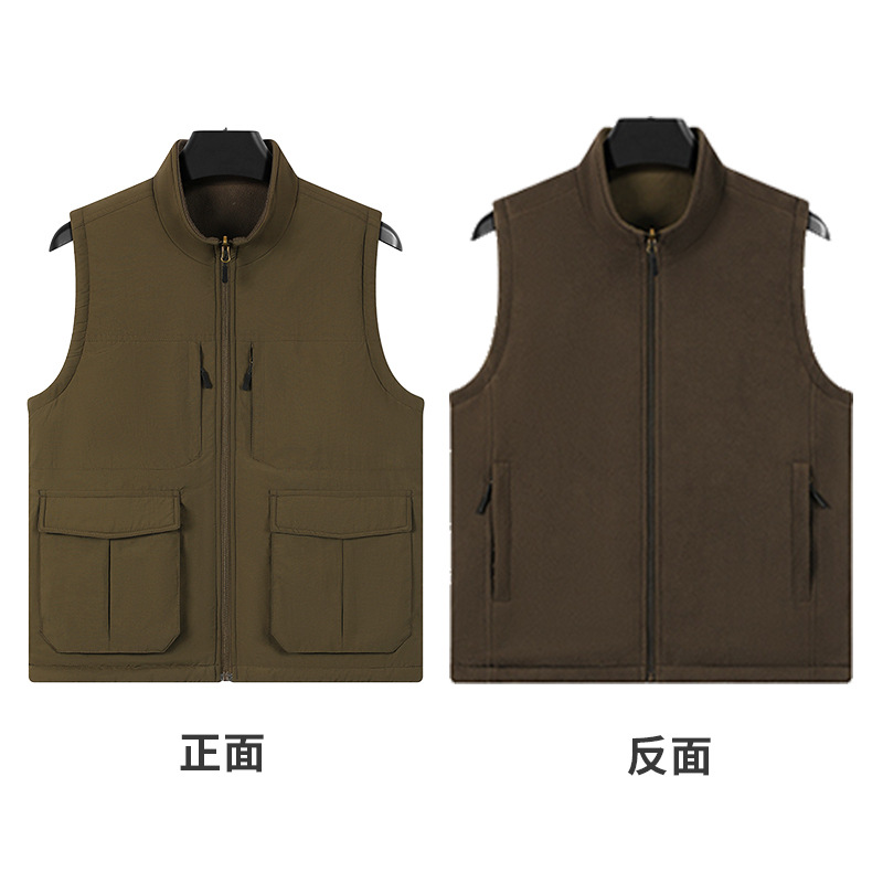 Herramientas de fotografía de pesca al aire libre de bolsillo chaleco de clip de caballo otoño y invierno doble cara vestir chaleco de terciopelo personalizado hombre