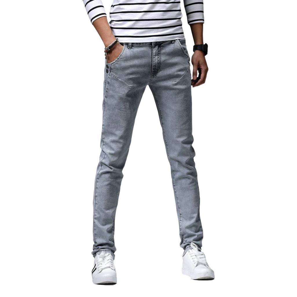 Новые мужские джинсы на весну и осень, модные трендовые эластичные облегающие брюки-скинни, корейские мужские длинные брюки для подростков