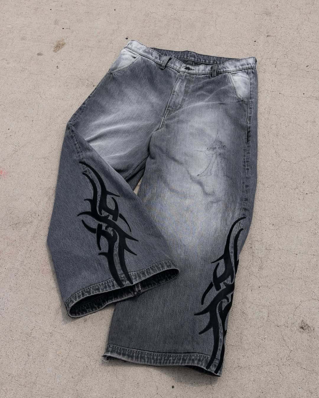 Men's Y2K Printed Jeans Cross Border European American Style mid Waist Straight Leg Pants Trendy Casual Cotton with Slight Stretch_mkmklike.com