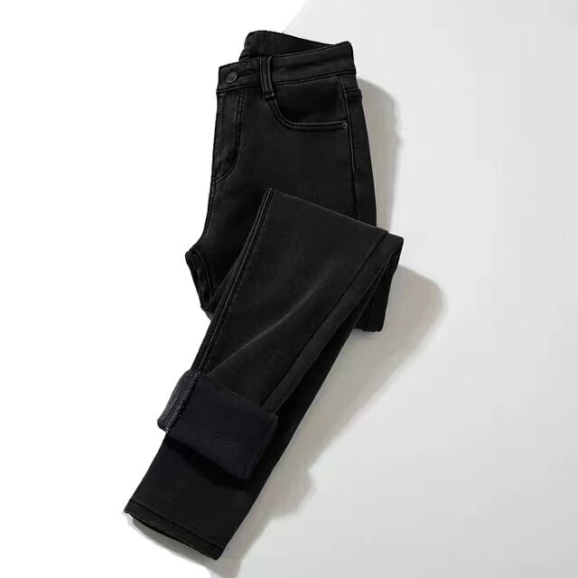 High waist fleece-lined jeans women's autumn and winter 2022 new outer wear thickened warm tight skinny fleece pants