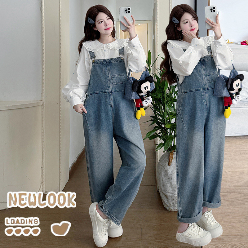 In-Stock 2026 Spring New Maternity Loose-Fitting Korean-Style Denim Overalls with Doll Collar Shirt Maternity Set In-Stock 2026 Spring New Maternity Loose-Fitting Korean-Style Denim Overalls with Doll Collar Shirt Maternity Set
