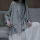 Buddha Women's High-end Grey Bat Sleeve Drawstring Loose Easy-fit Shirt Antique Element Clothes New Chinese Style Top