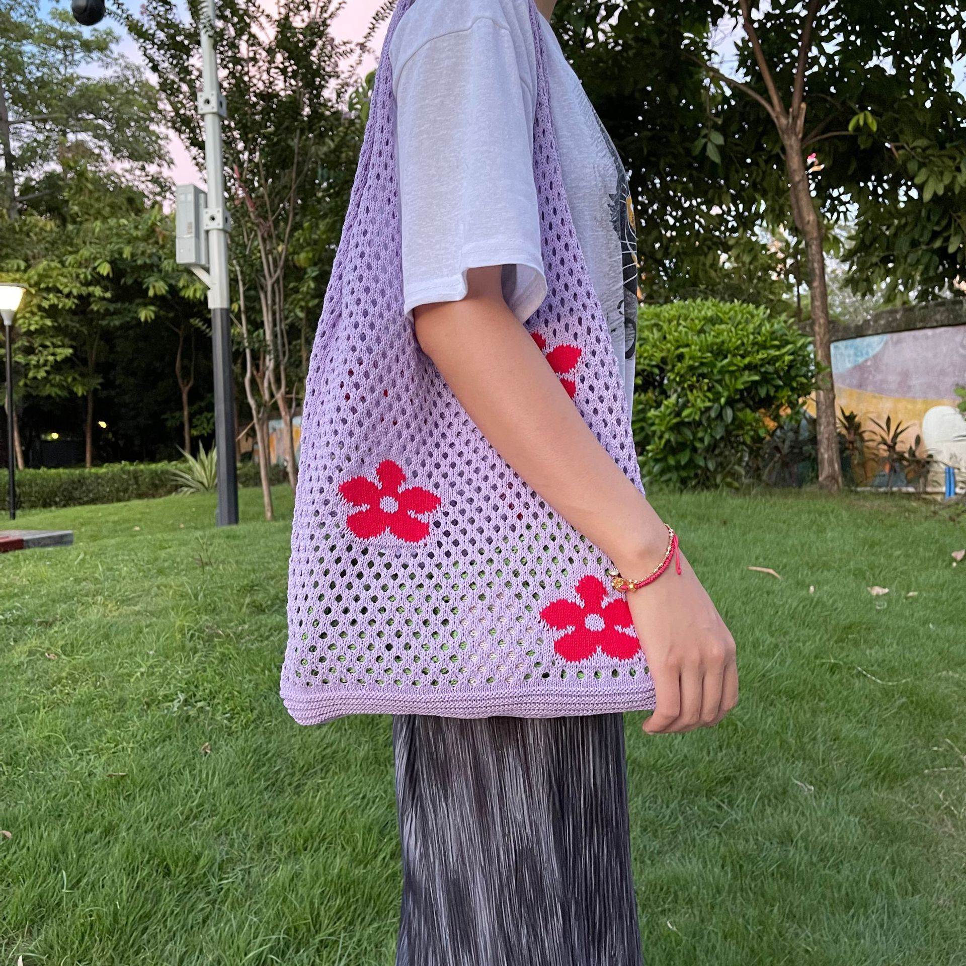 2021 nuevo Amazon eBay bolso de mano japonés y coreano bolso de flores bolso de punto malla bolso de hombro hueco para mujeres