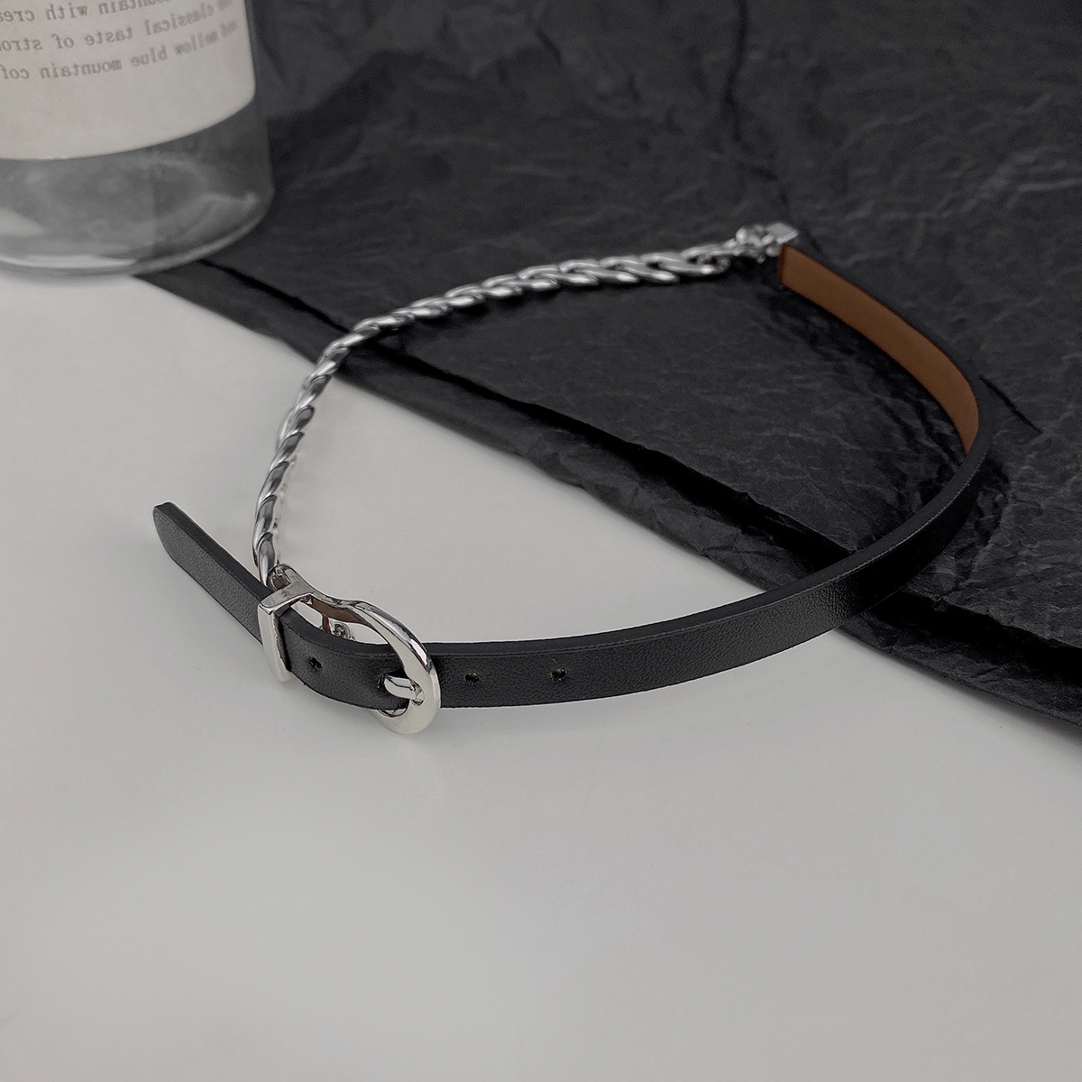 Vente directe d'usine : ceinture fantaisie, collier en acier titane pour femme, style disco/boîte de nuit, chaîne clavicule._voghion.com
