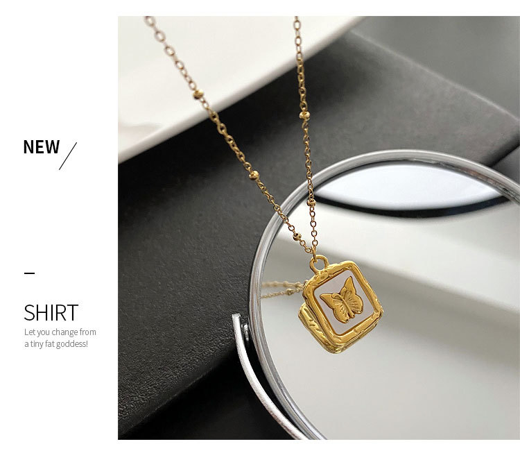 Fashion Butterfly Titanium Steel Inlay Shell Pendant Necklace 1 Piece